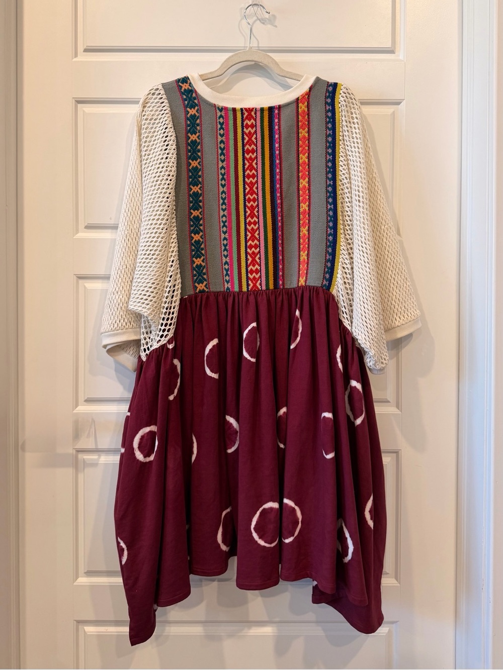 NorBlack NorWhite Kutch Embroidered Mesh Sleeve Shibori Tie Dye Dress L XL Boho - Picture 4 of 15